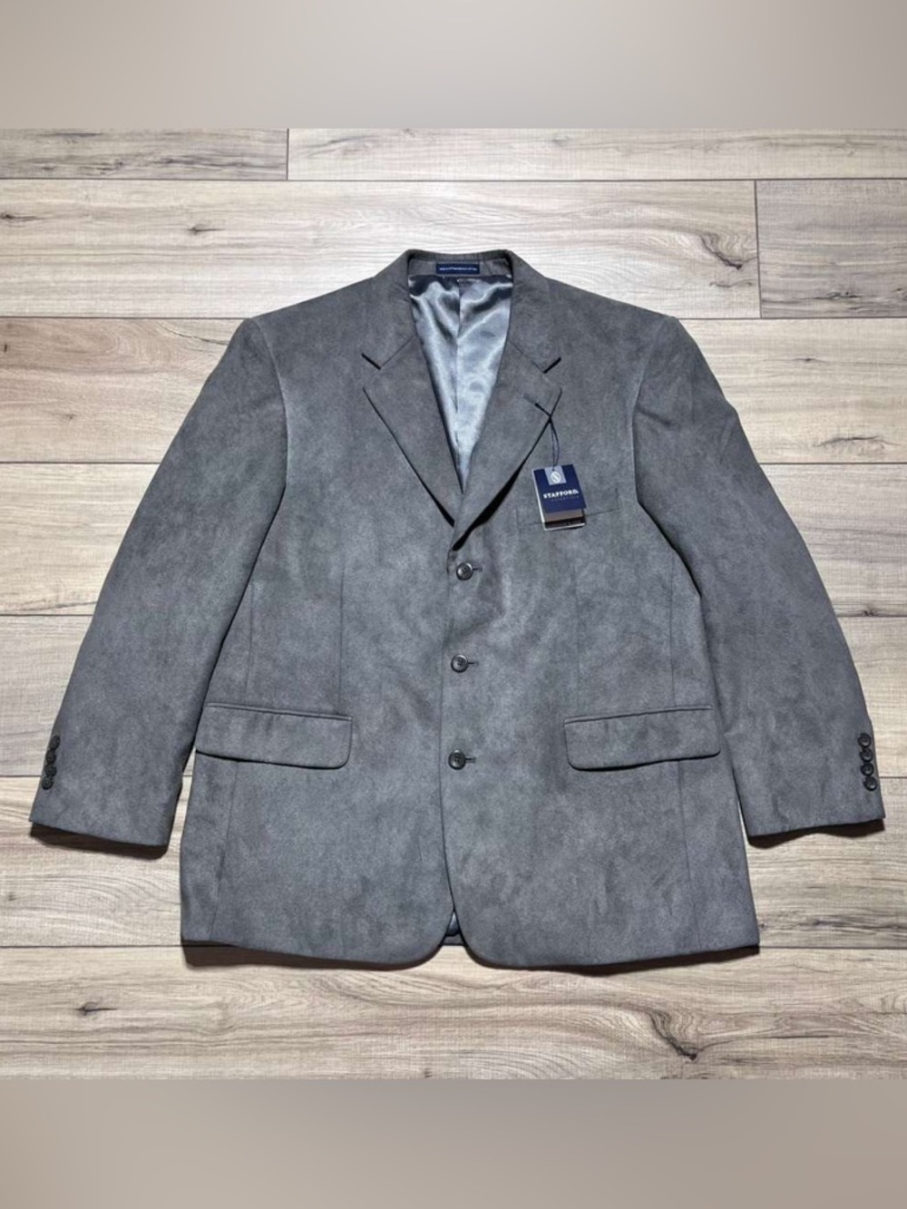 Stafford Essentials Mens Microsuede Blazer Classic Fit Size 44 Short Gray